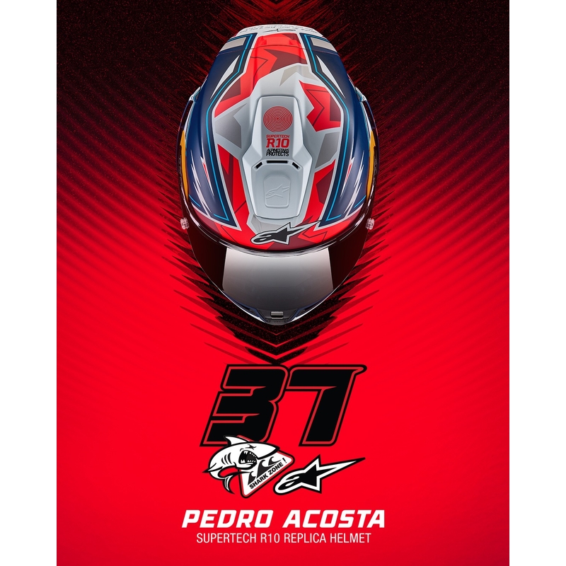 Casco integral para motocicleta Alpinestars Supertech R-10 Limited Edition Pedro Acosta azul mate, rojo y blanco