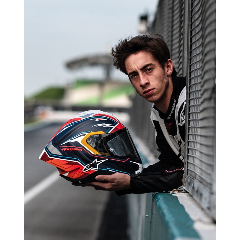 Casco integral para motocicleta Alpinestars Supertech R-10 Limited Edition Pedro Acosta azul mate, rojo y blanco