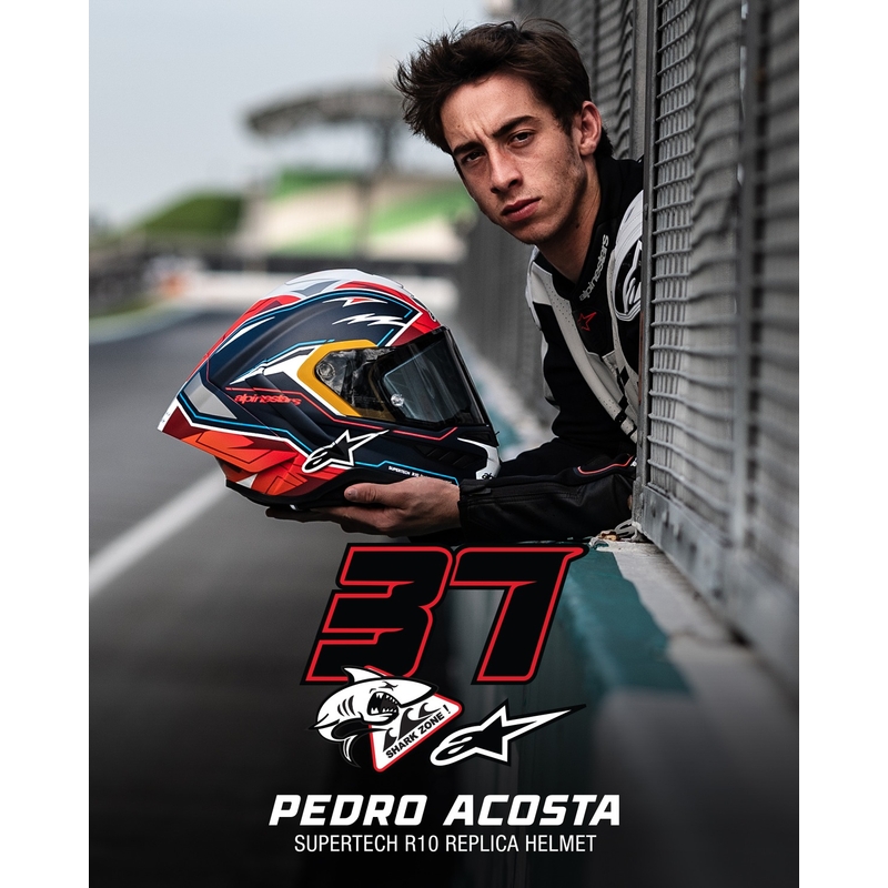 Casco integral para motocicleta Alpinestars Supertech R-10 Limited Edition Pedro Acosta azul mate, rojo y blanco