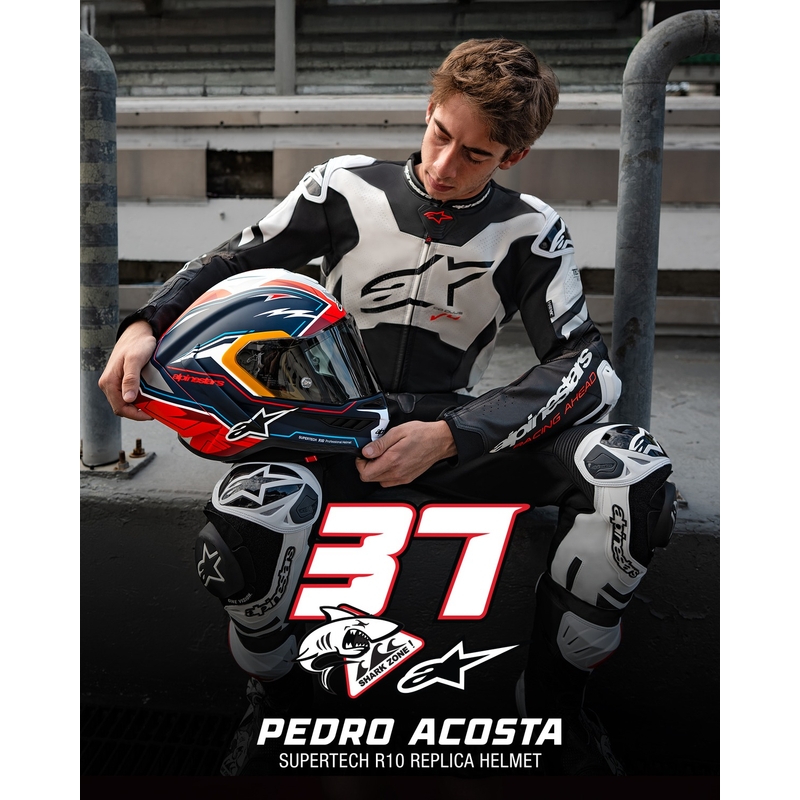 Casco integral para motocicleta Alpinestars Supertech R-10 Limited Edition Pedro Acosta azul mate, rojo y blanco