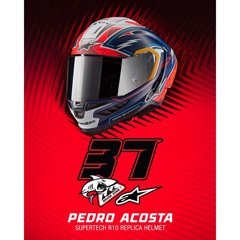 Casco integral para motocicleta Alpinestars Supertech R-10 Limited Edition Pedro Acosta azul mate, rojo y blanco