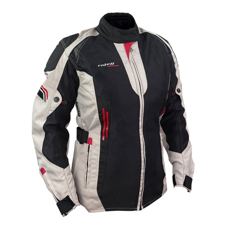 Chaqueta de moto para mujer Roleff Mesh negra-beige-roja