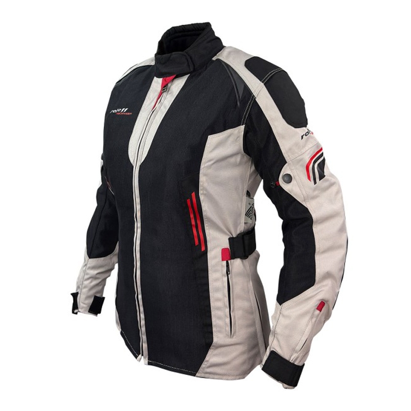 Chaqueta de moto para mujer Roleff Mesh negra-beige-roja