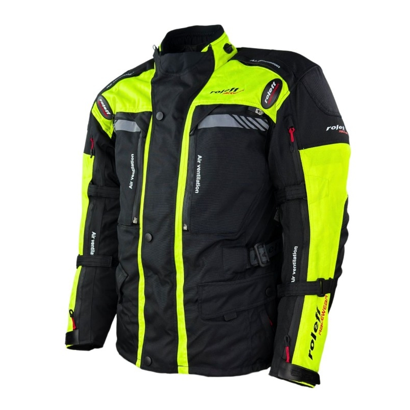 Chaqueta de moto Roleff Kodra Enduro negra-amarilla fluo