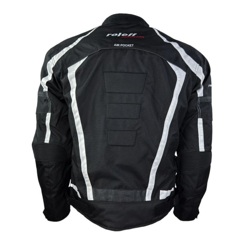 Chaqueta de moto Roleff Kodra RO546 negra y blanca