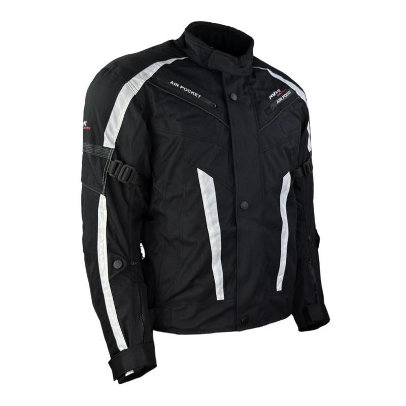Chaqueta de moto Roleff Kodra RO546 negra y blanca