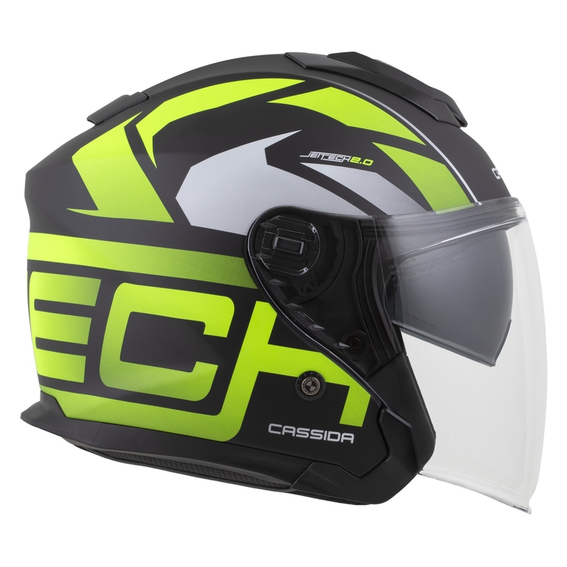 Casco de moto abierto Cassida Jet Tech 2.0 RoTo en negro mate, amarillo fluorescente y blanco
