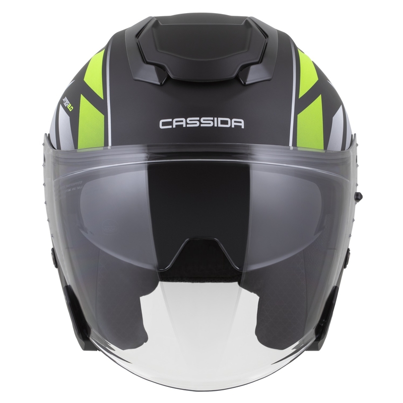 Casco de moto abierto Cassida Jet Tech 2.0 RoTo en negro mate, amarillo fluorescente y blanco