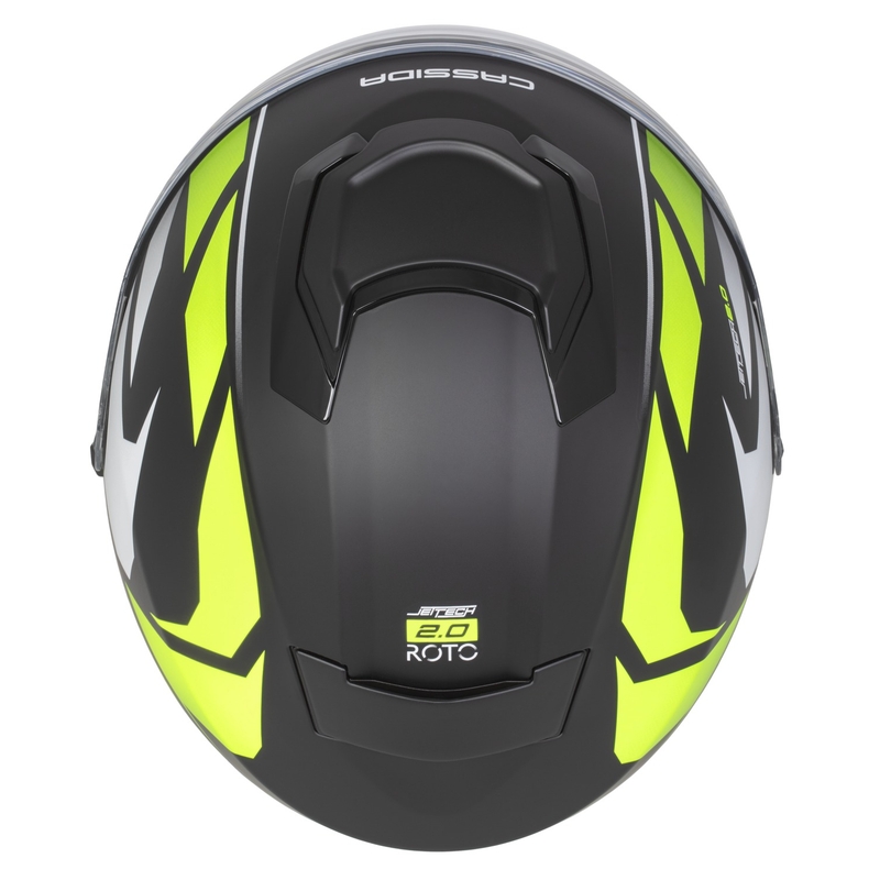Casco de moto abierto Cassida Jet Tech 2.0 RoTo en negro mate, amarillo fluorescente y blanco