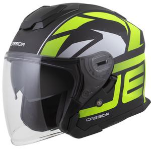 Casco de moto abierto Cassida Jet Tech 2.0 RoTo en negro mate, amarillo fluorescente y blanco