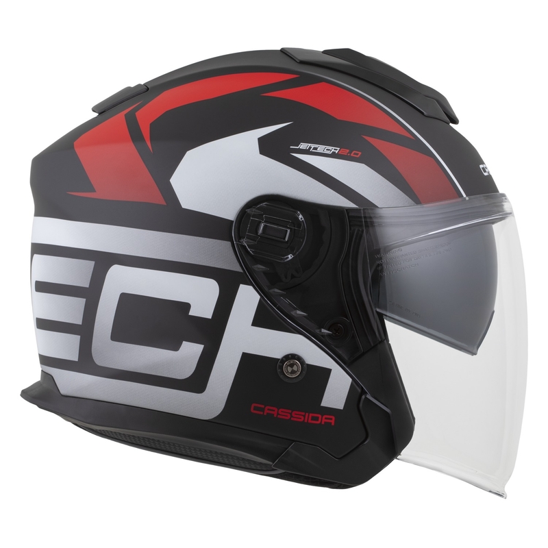 Casco abierto para motocicleta Cassida Jet Tech 2.0 RoTo en negro mate, rojo y blanco