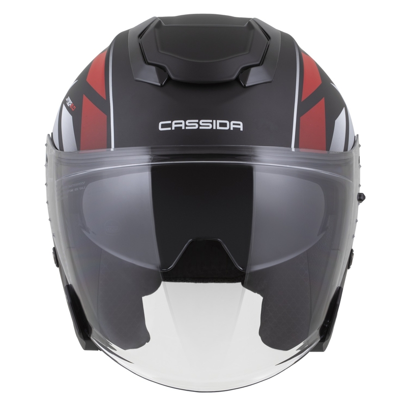 Casco abierto para motocicleta Cassida Jet Tech 2.0 RoTo en negro mate, rojo y blanco