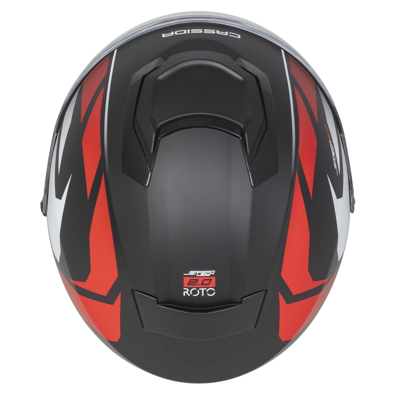 Casco abierto para motocicleta Cassida Jet Tech 2.0 RoTo en negro mate, rojo y blanco