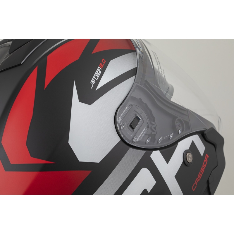 Casco abierto para motocicleta Cassida Jet Tech 2.0 RoTo en negro mate, rojo y blanco