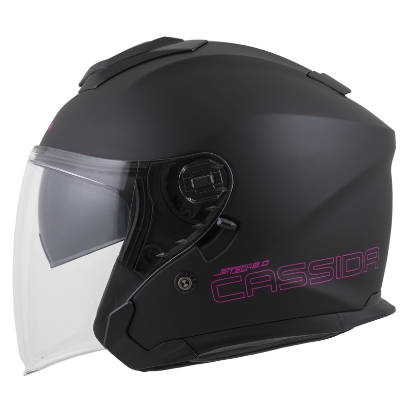 Casco de moto abierto Cassida Jet Tech 2.0 Solid en negro mate y rosa