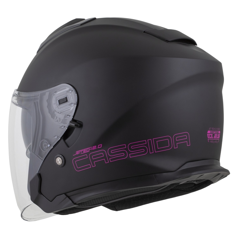 Casco de moto abierto Cassida Jet Tech 2.0 Solid en negro mate y rosa