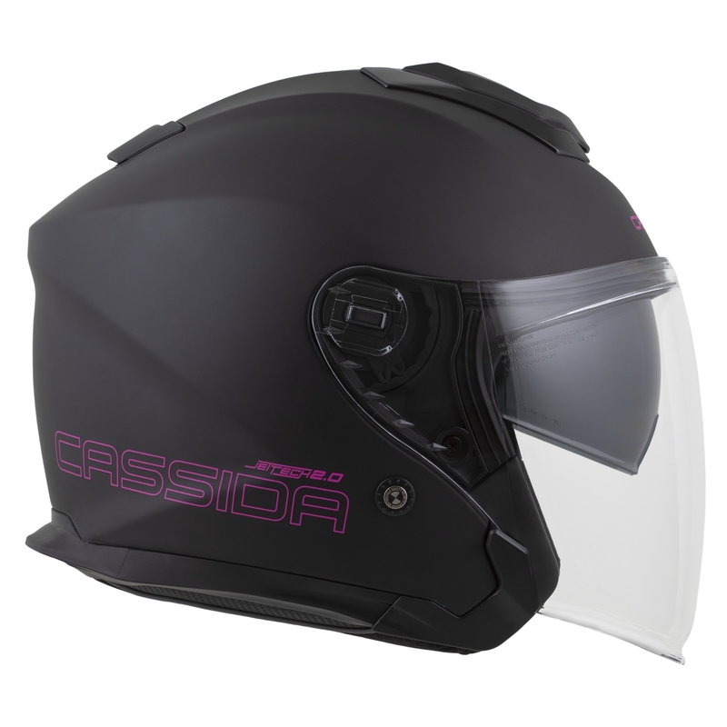 Casco de moto abierto Cassida Jet Tech 2.0 Solid en negro mate y rosa