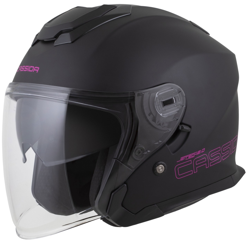 Casco de moto abierto Cassida Jet Tech 2.0 Solid en negro mate y rosa