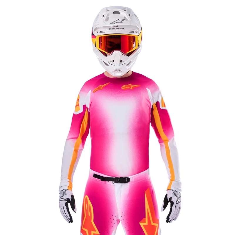 Camiseta de motocross Alpinestars Supertech SX AFD Edición limitada MIG Fluo Rosa-Blanco-Naranja