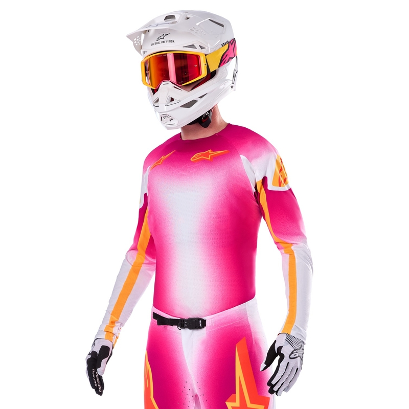 Camiseta de motocross Alpinestars Supertech SX AFD Edición limitada MIG Fluo Rosa-Blanco-Naranja