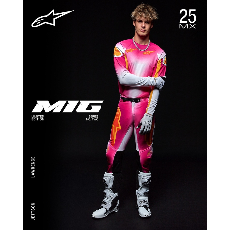 Camiseta de motocross Alpinestars Supertech SX AFD Edición limitada MIG Fluo Rosa-Blanco-Naranja