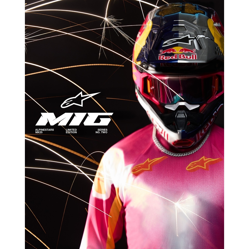 Camiseta de motocross Alpinestars Supertech SX AFD Edición limitada MIG Fluo Rosa-Blanco-Naranja