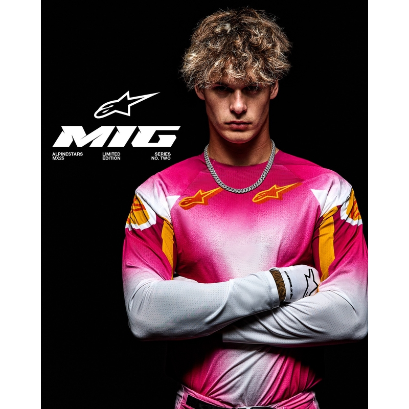Camiseta de motocross Alpinestars Supertech SX AFD Edición limitada MIG Fluo Rosa-Blanco-Naranja