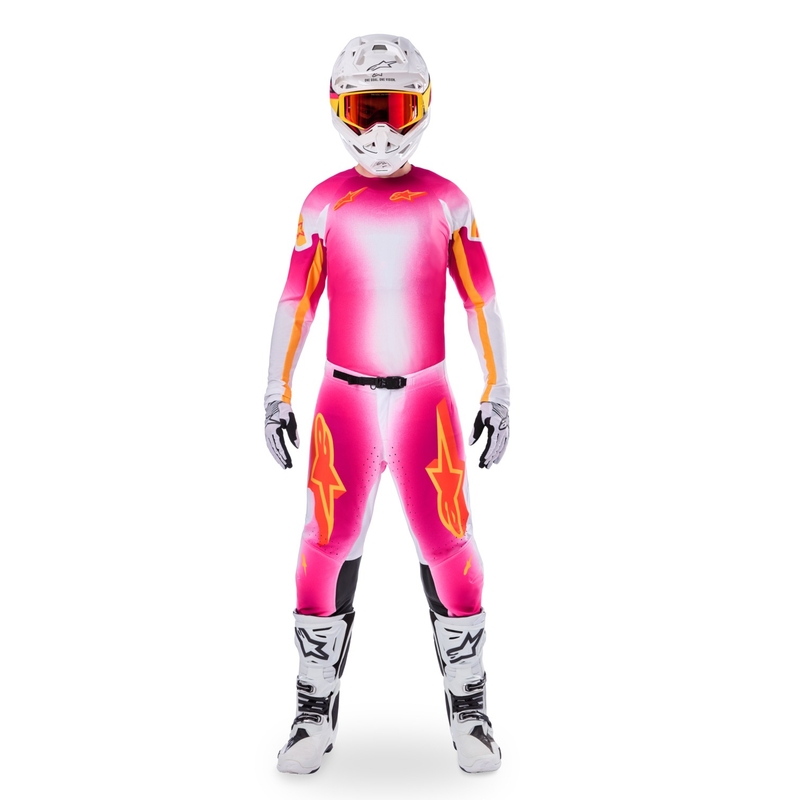 Pantalones de motocross Alpinestars Supertech Limited Edition MIG Fluo en rosa, blanco y naranja