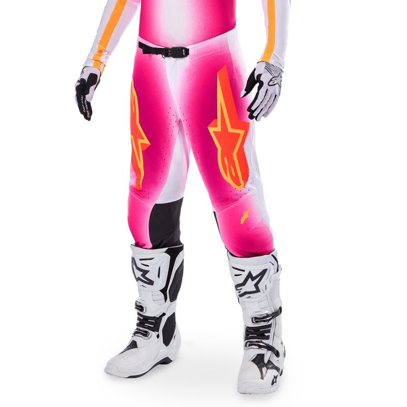 Pantalones de motocross Alpinestars Supertech Limited Edition MIG Fluo en rosa, blanco y naranja
