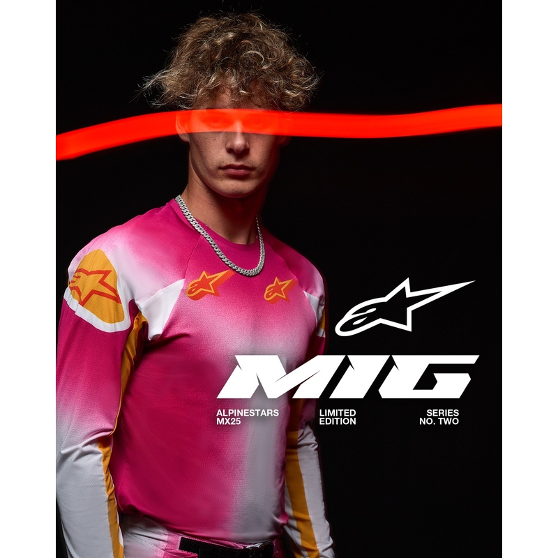 Pantalones de motocross Alpinestars Supertech Limited Edition MIG Fluo en rosa, blanco y naranja