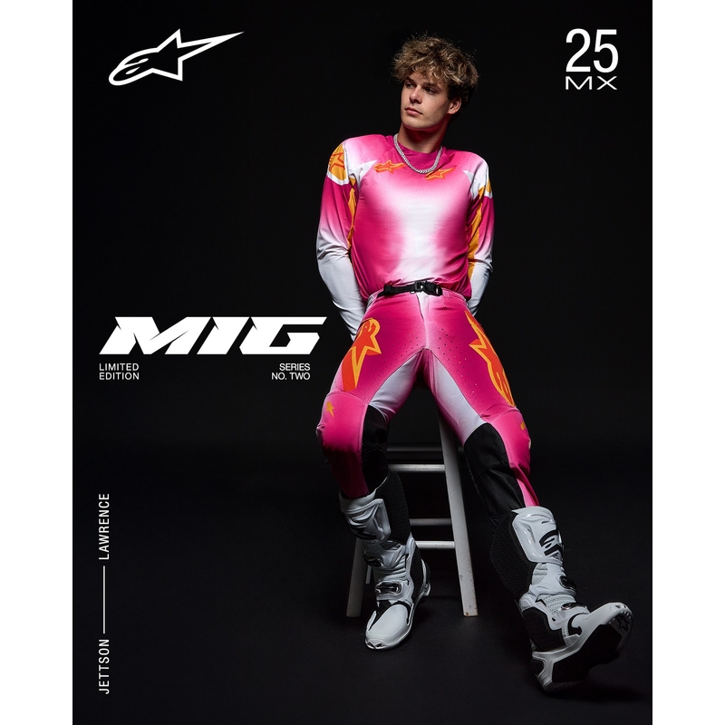 Pantalones de motocross Alpinestars Supertech Limited Edition MIG Fluo en rosa, blanco y naranja
