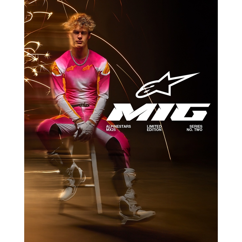 Pantalones de motocross Alpinestars Supertech Limited Edition MIG Fluo en rosa, blanco y naranja