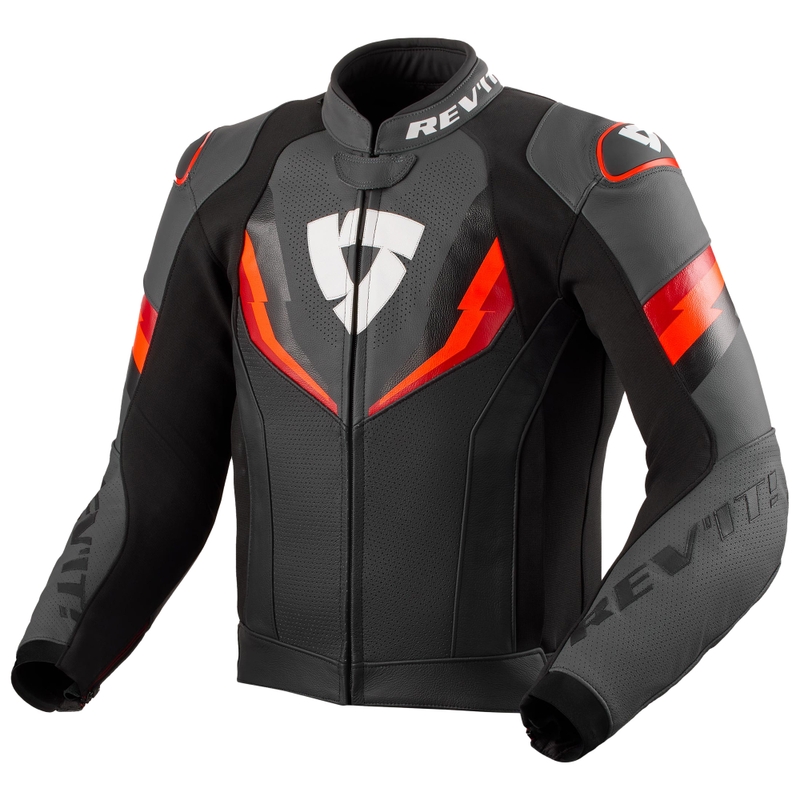 Chaqueta de moto de cuero negro-rojo fluo Revit Quantum 3
