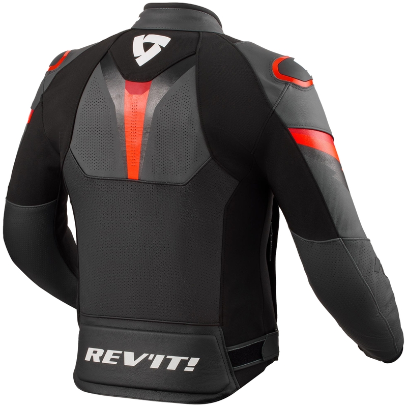 Chaqueta de moto de cuero negro-rojo fluo Revit Quantum 3