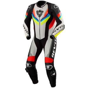 Traje de cuero para moto Revit Quantum 3 gris claro-amarillo fluo