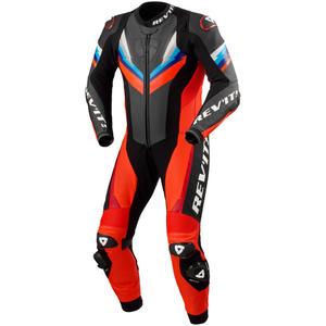 Traje de cuero para moto Revit Quantum 3 rojo fluorescente y negro