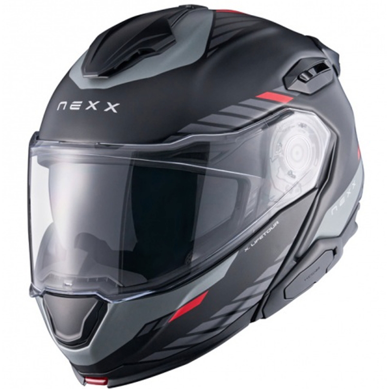 Casco de moto abatible Nexx X.Lifetour Globe negro mate-rojo liquidación