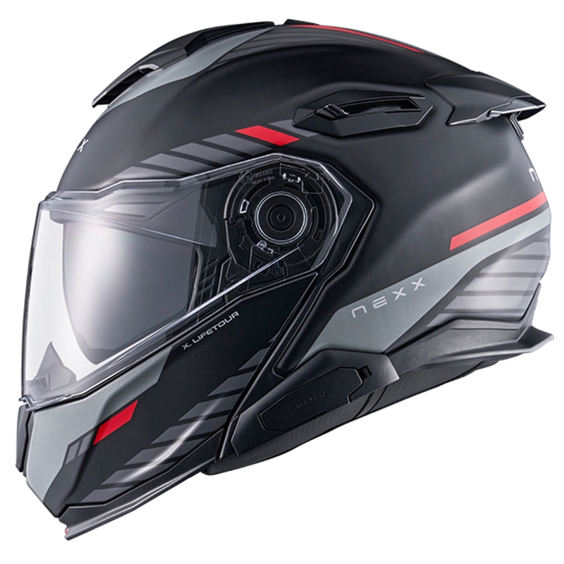 Casco de moto abatible Nexx X.Lifetour Globe negro mate-rojo liquidación