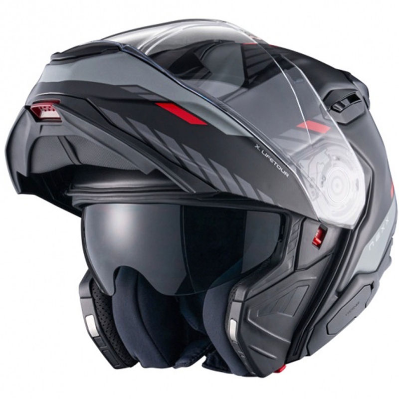 Casco de moto abatible Nexx X.Lifetour Globe negro mate-rojo liquidación