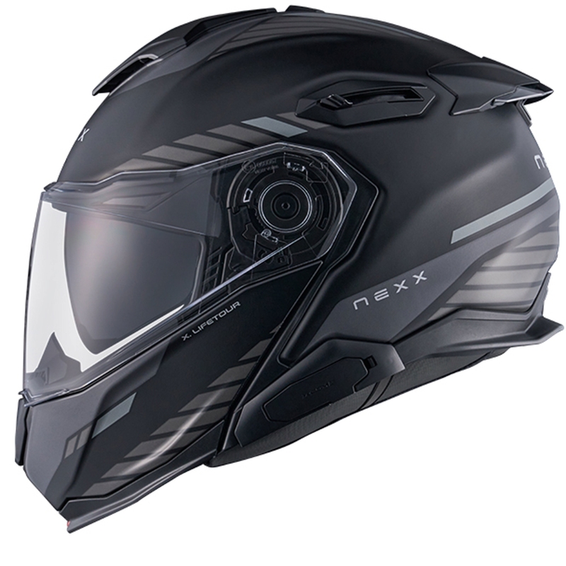 Casco de moto abatible Nexx X.Lifetour Globe negro mate-gris liquidación
