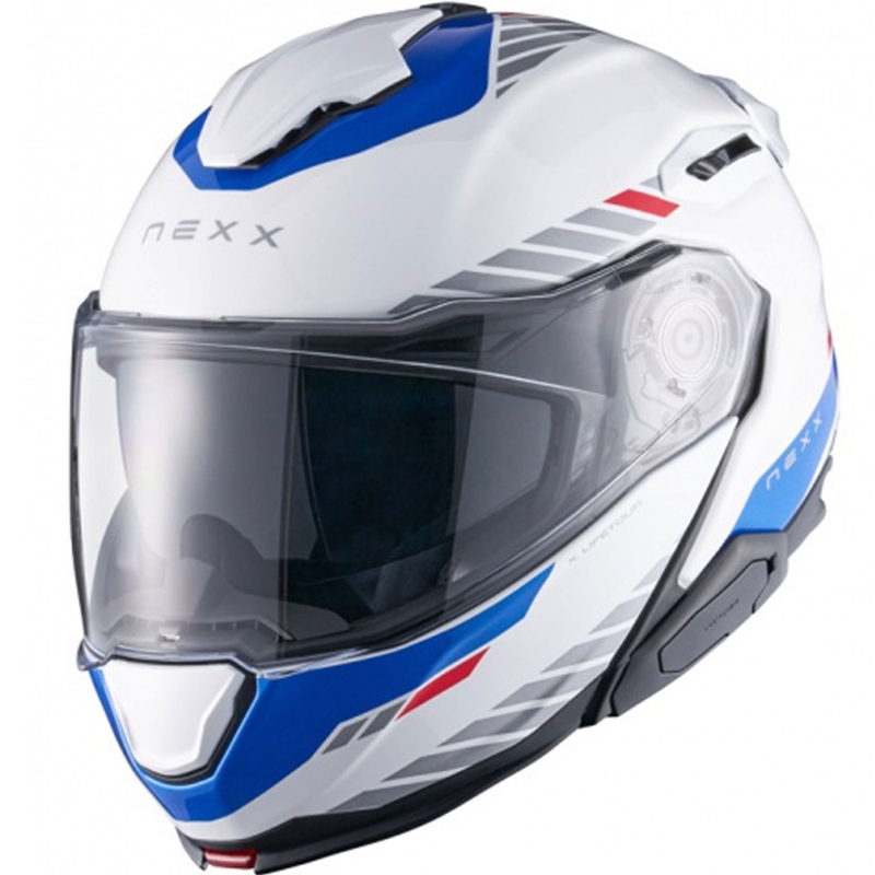 Casco de moto abatible Nexx X.Lifetour Globe blanco-azul