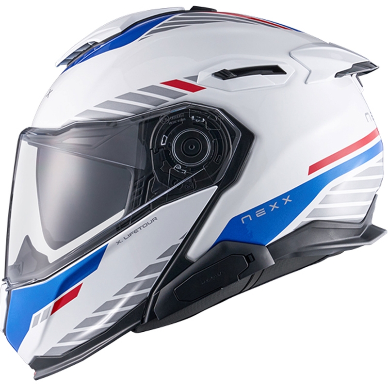 Casco de moto abatible Nexx X.Lifetour Globe blanco-azul