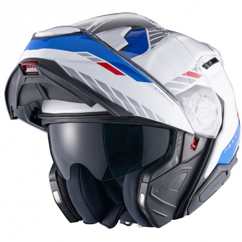 Casco de moto abatible Nexx X.Lifetour Globe blanco-azul