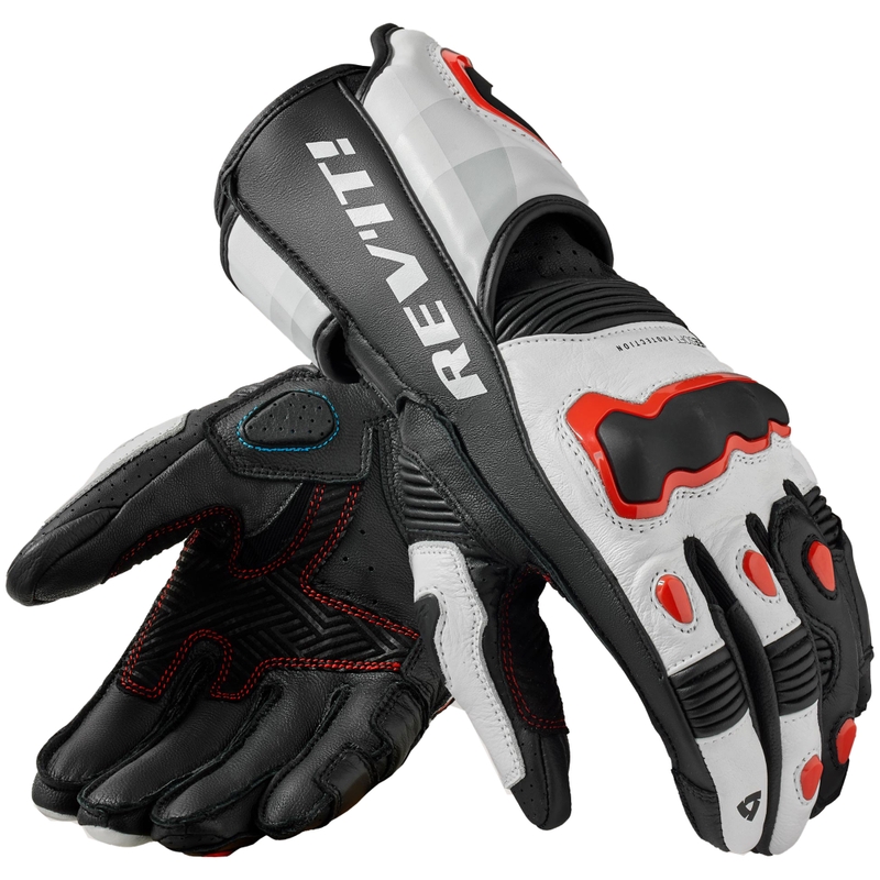 Guantes de moto Revit Quantum 3 blanco-rojo fluorescente