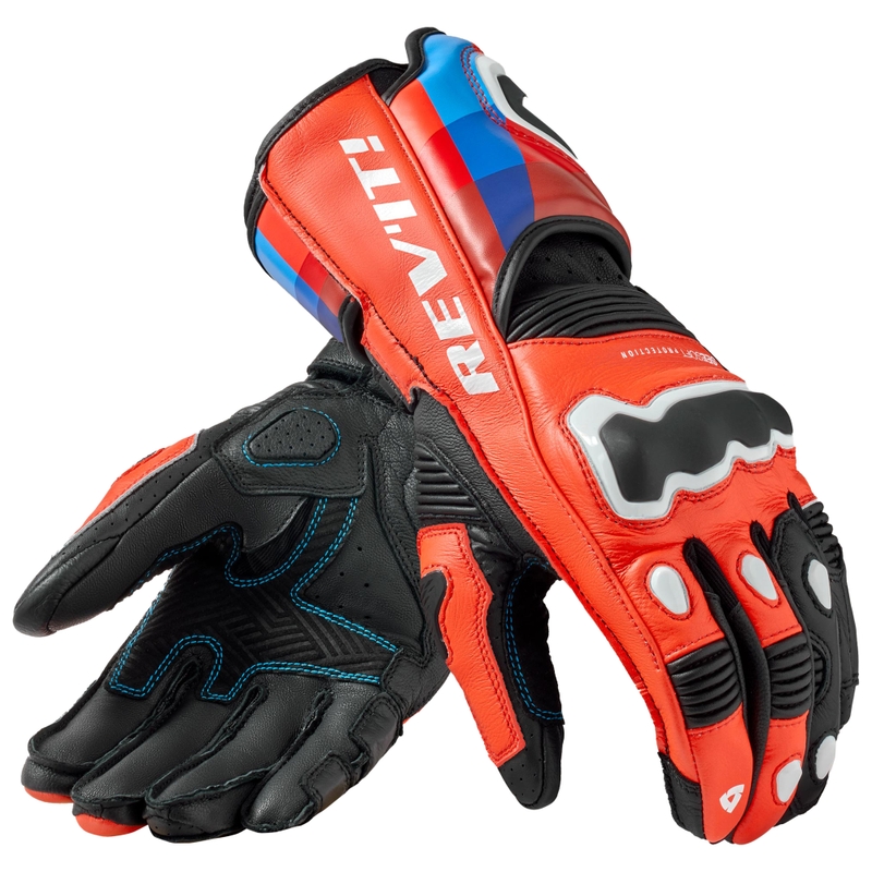 Guantes de moto Revit Quantum 3 rojo fluorescente-azul