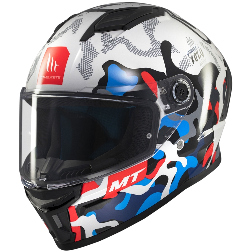 Casco de moto integral MT Stinger 2 Yozu blanco-azul