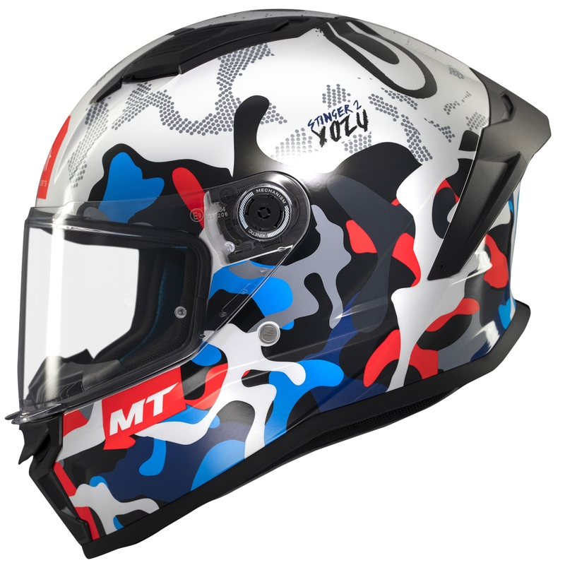 Casco de moto integral MT Stinger 2 Yozu blanco-azul