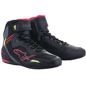 Botas de moto Alpinestars Faster-3 Rideknit en negro-rojo-amarillo fluorescente-gris