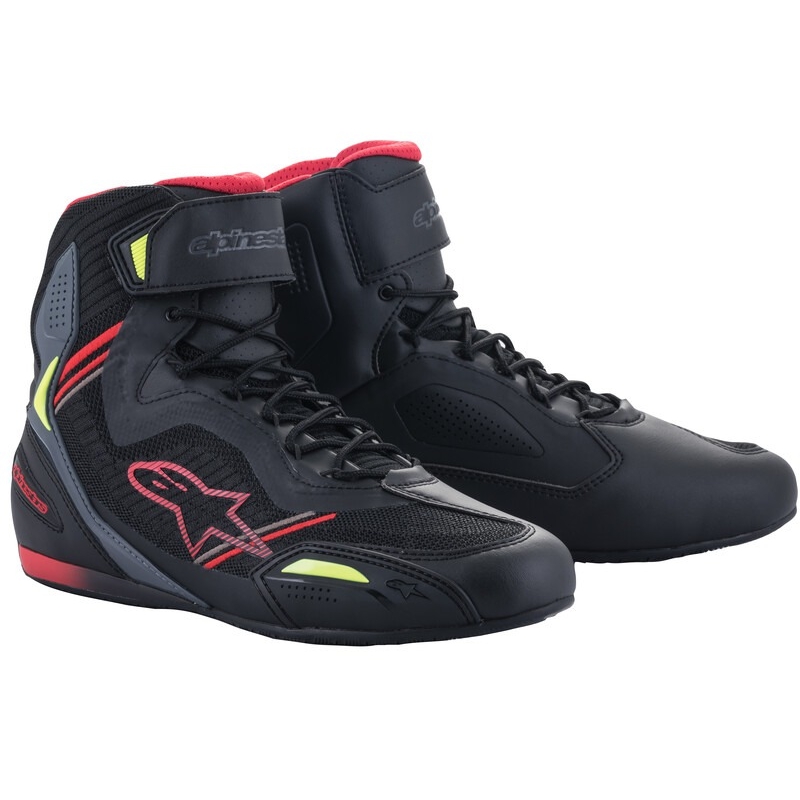 Botas de moto Alpinestars Faster-3 Rideknit en negro-rojo-amarillo fluorescente-gris
