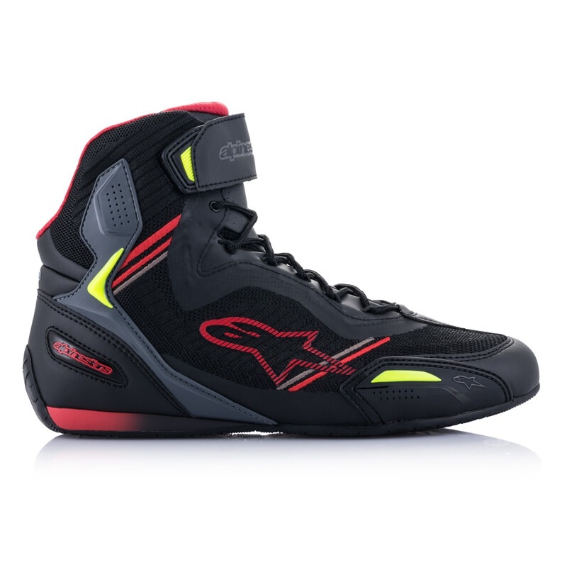 Botas de moto Alpinestars Faster-3 Rideknit en negro-rojo-amarillo fluorescente-gris
